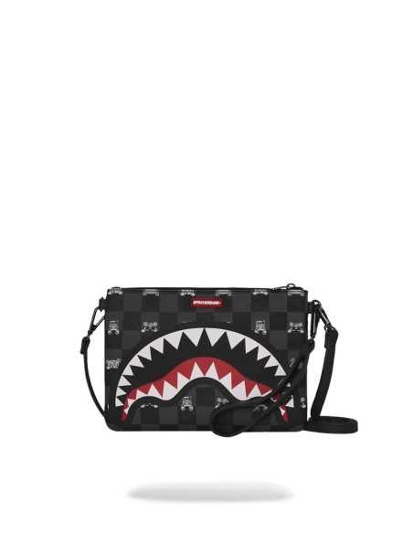 POCHETTE SPRAYGROUND GRAY PEEKING CHARACTER CHECK CROSSOVER
