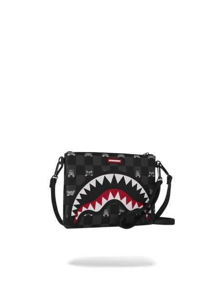 POCHETTE SPRAYGROUND GRAY PEEKING CHARACTER CHECK CROSSOVER